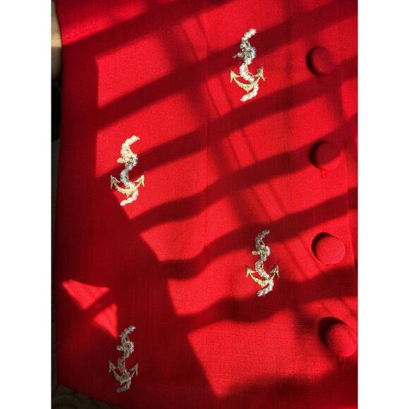 Red sailor dress embroidered gold anchors - Picture 2 of 8